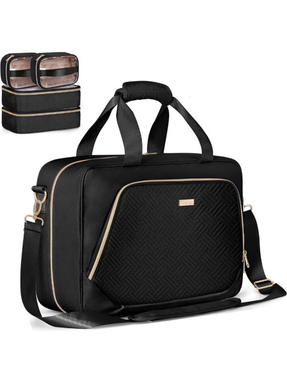 Extra Large Travel Toiletry Bag for Women, Makeup Organizer, Stylish Black